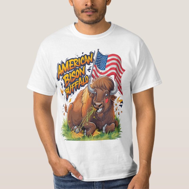 Camiseta Bison com bandeira dos EUA em Grass (Frente)