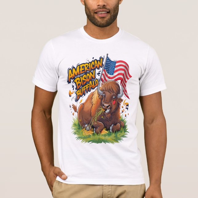 Camiseta Bison com bandeira dos EUA em Grass (Frente)