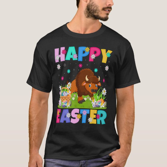 Camiseta Bison Felz pascoa Bunny Bison Páscoa domingo (Frente)