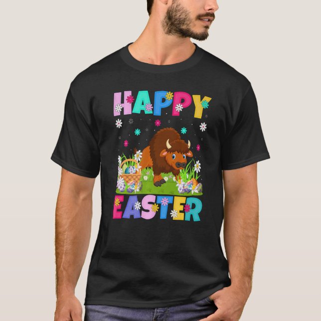 Camiseta Bison Felz pascoa Bunny Bison Páscoa domingo (Frente)
