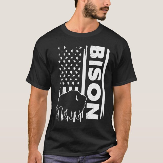 Camiseta Bison hunting US flag graphic concept (Frente)