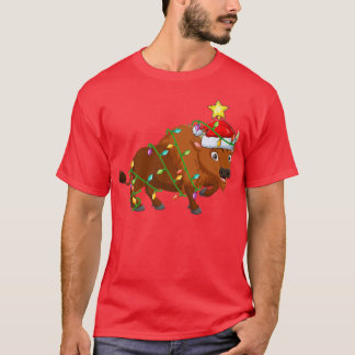 Camiseta Bison Lighting Xmas Tree Mating Bison Natal
