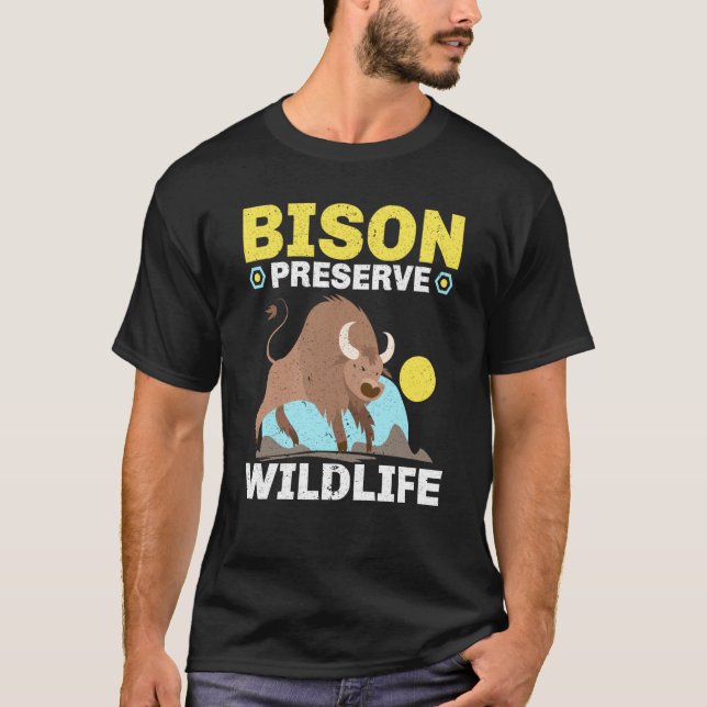 Camiseta Bison Preserve Wildlife Animal Bull Bison Buffalo  (Frente)