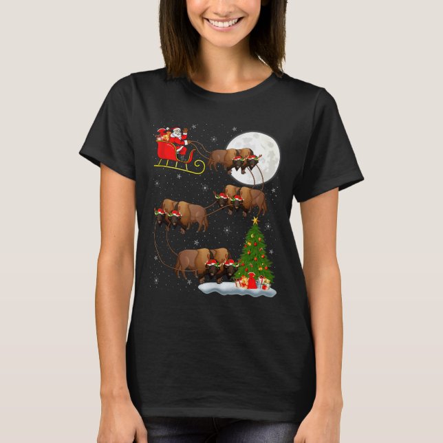 Camiseta Bison Santa Sleigh Flying Funny Magical Christmas  (Frente)