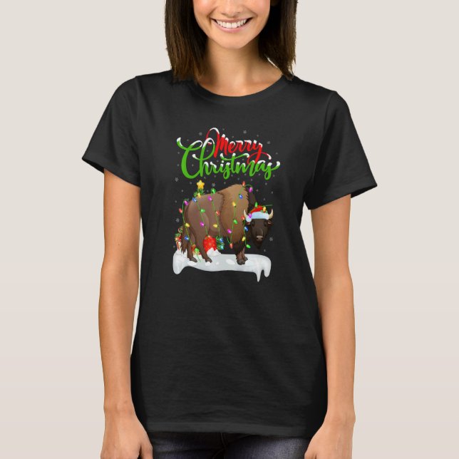 Camiseta Bison  Xmas Decorations Santa Bison Christmas (Frente)