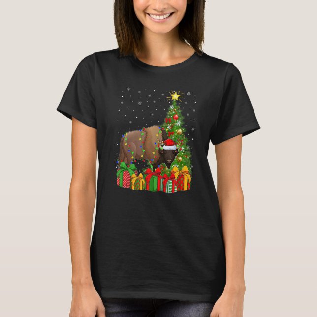 Camiseta Bison  Xmas Holiday Santa Bison Christmas Tree (Frente)