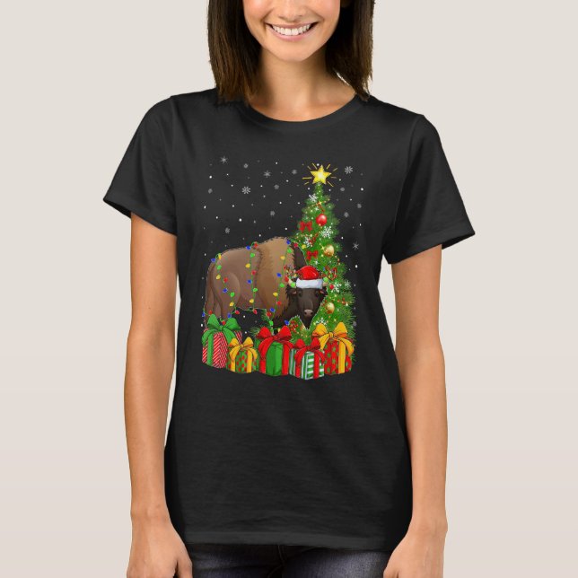 Camiseta Bison   Xmas Holiday Santa Bison Christmas Tree (Frente)