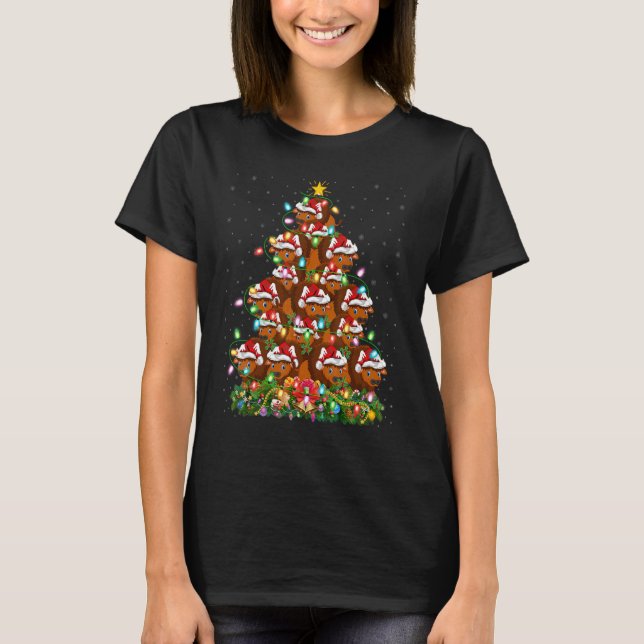 Camiseta Bison   Xmas Lights Santa Bison Christmas Tree (Frente)