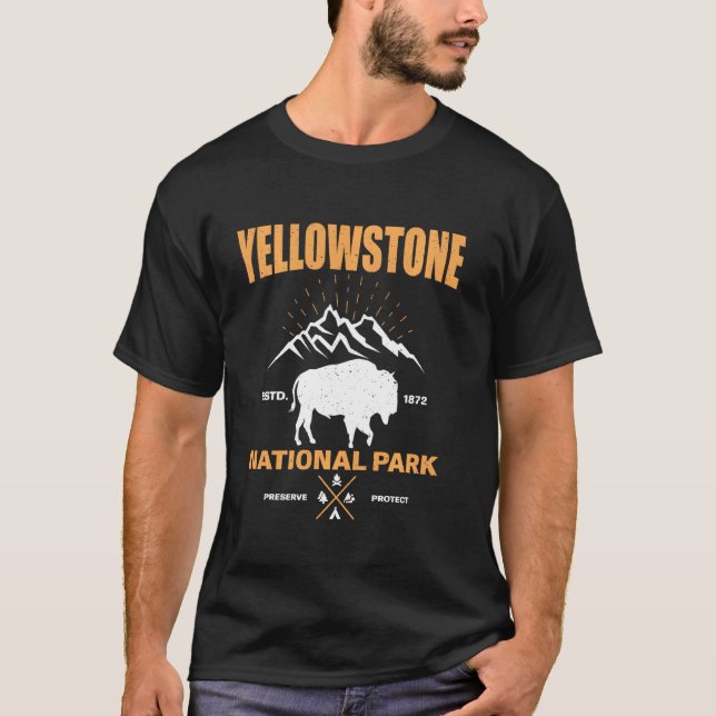 Camiseta Bison Yellowstone National Park Buffalo Vintage Re (Frente)