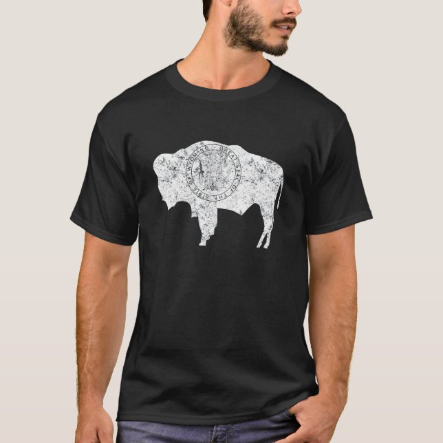 Camiseta Bisonte americano da bandeira do estado de Wyoming (Frente)