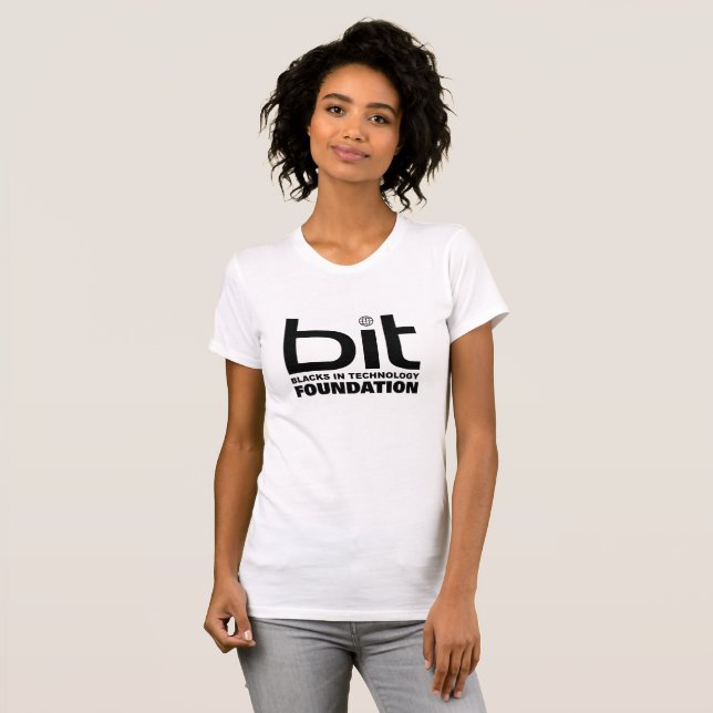Camiseta BIT Foundation Preto feminino em Tee AA branco (Frente Completa)
