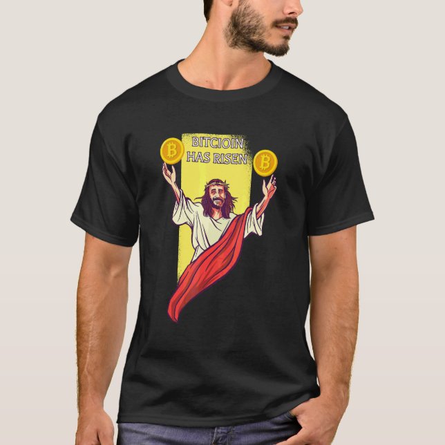 Camiseta Bitcoin Crypto Subiu   Jesus da Criptomoeda (Frente)