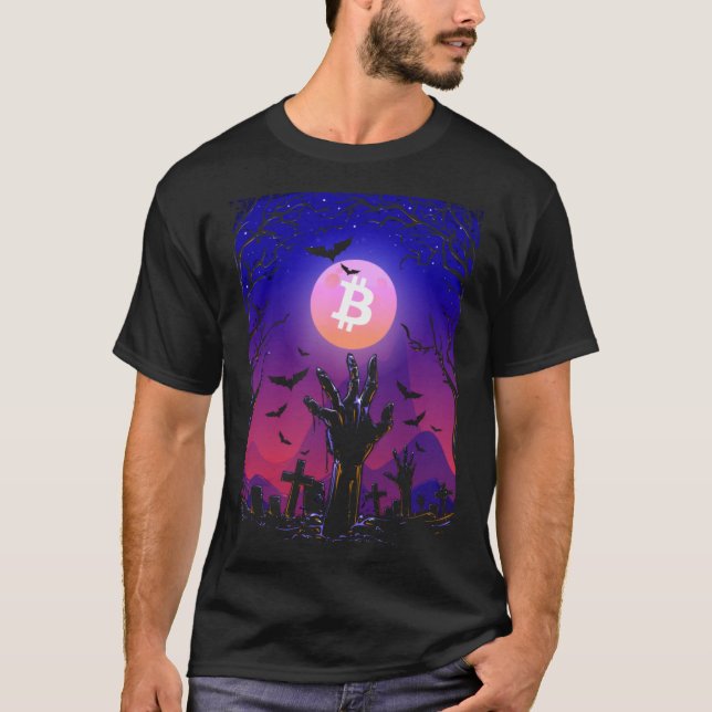 Camiseta Bitcurrency Moon Tombstone Graveyard Creepy Hallow (Frente)