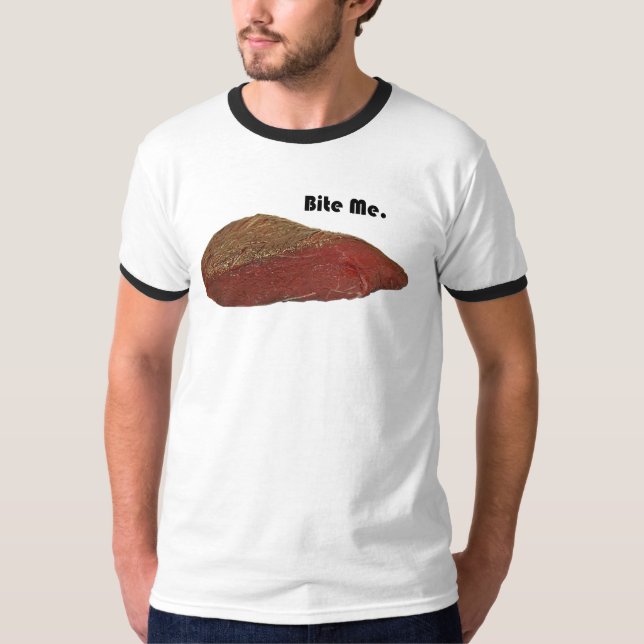 Camiseta Bite-Me Engraçada Piada de carne de bife (Frente)