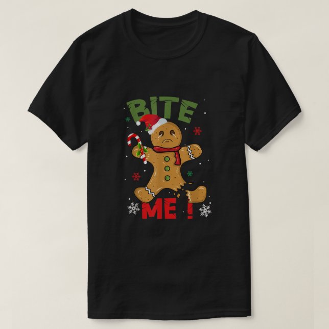 Camiseta Bite-Me Gingerpão Homem Engraçado Biscoito Natal G (Frente do Design)
