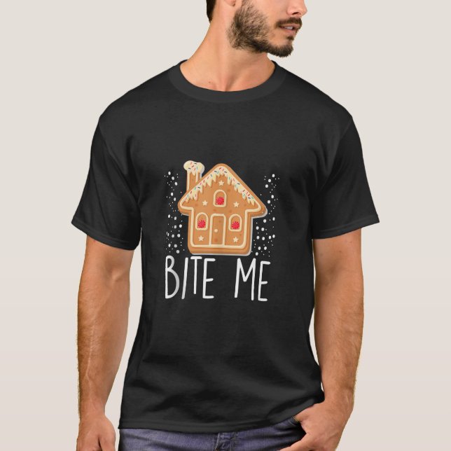 Camiseta Bite Me Pastries Candy Cane Cookie Gingerbread Tan (Frente)