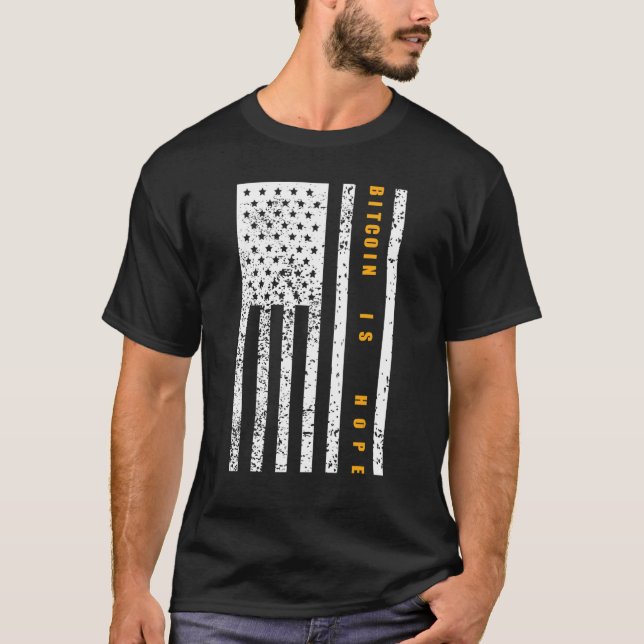 Camiseta Bitmoeda é a esperança Patriotismo Bandeira Americ (Frente)