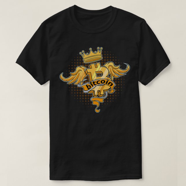 Camiseta Bitmoeda é o símbolo King BTC crypto e Bitmoney (Frente do Design)