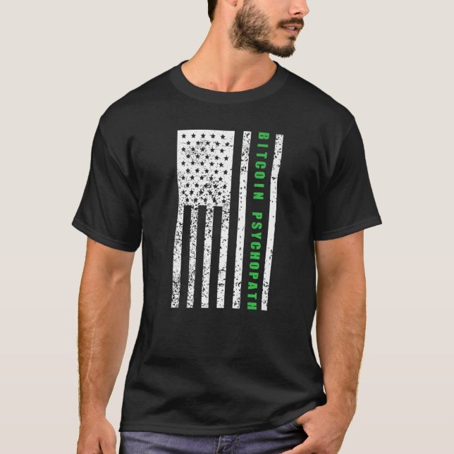 Camiseta Bitmoeda Psicopata Patriotismo Americano Bandeira  (Frente)