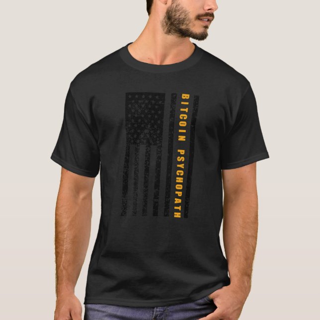 Camiseta Bitmoeda Psicopata Patriotismo Americano Bandeira  (Frente)