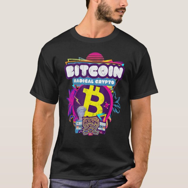 Camiseta Bitmoney Crypto Radical Currency 80s Púrpura, rosa (Frente)