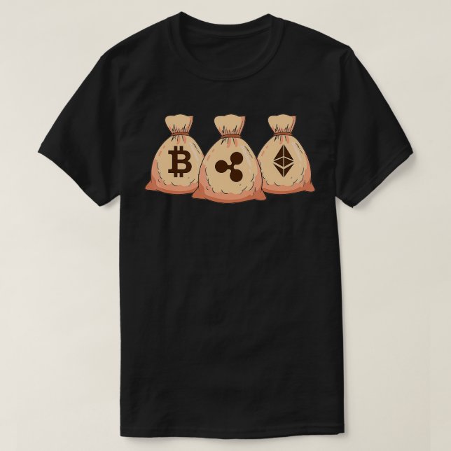 Camiseta Bitmoney Eth Ripple BTC Crypto Currency Blocchain (Frente do Design)