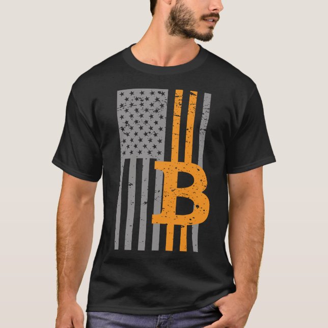 Camiseta Bitmoney USA Flag Crypto BTC Patriot (Frente)