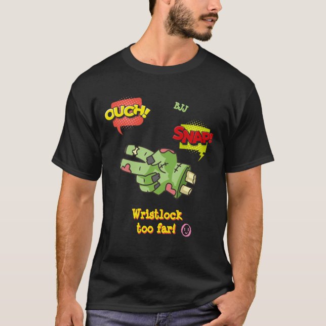 Camiseta BJJ Engraçado Bloqueio de Pulso Zombie Cartoon de  (Frente)