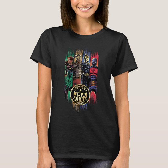 Camiseta Black Adam Justice Society Heroes In Stripes (Frente)