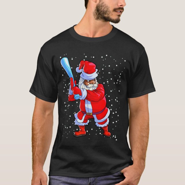 Camiseta Black African American Santa Claus Baseball Afro C (Frente)