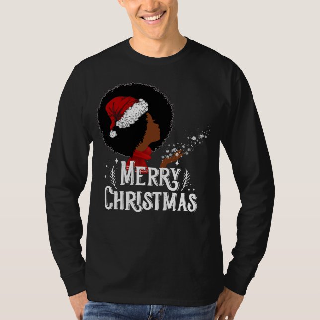 Camiseta Black African American Women Santa Hat Christmas M (Frente)
