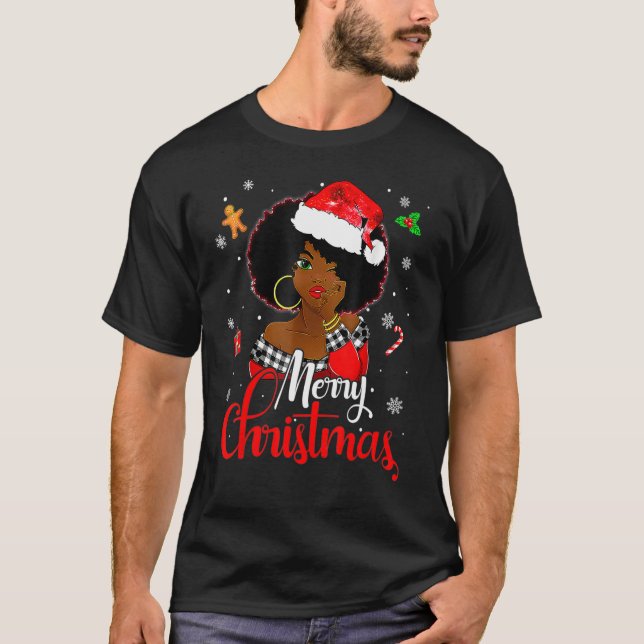 Camiseta Black African Girl American Melanin Christmas Sant (Frente)