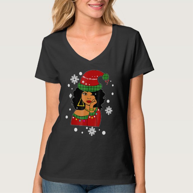 Camiseta Black African Girl American Melanin Christmas Ugly (Frente)