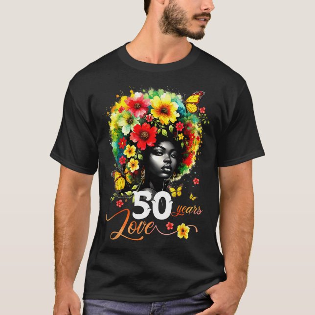 Camiseta Black Afro Queen 50 Years Love 50th Birthday Butte (Frente)