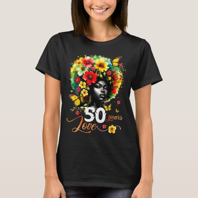 Camiseta Black Afro Queen 50 Years Love 50th Birthday Butte (Frente)