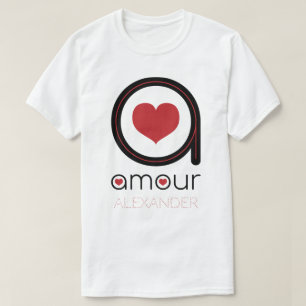 Camiseta Black Amour Love, Red Heart, Name Personalizado