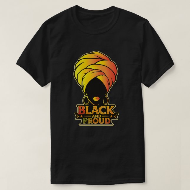 Camiseta Black and Proud – Afro Queen Art (Frente do Design)