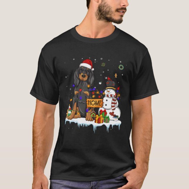 Camiseta Black And Tan Coonhound Dog With Santa Hat Christm (Frente)
