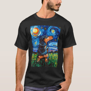 Camiseta Black and Tan Dachshund Doxie Starry Night Dog Art