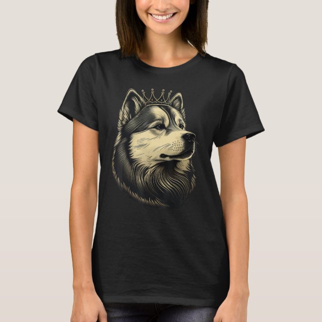 Camiseta Black and White Alaskan Malamute Dog Crown Alaskan (Frente)