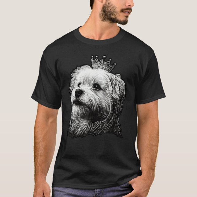 Camiseta Black and White Maltese Dog on Crown Maltese dog (Frente)