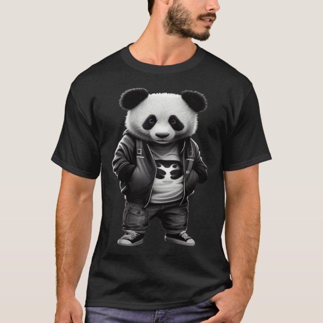 Camiseta Black and white panda with cool cute sportswear (Frente)