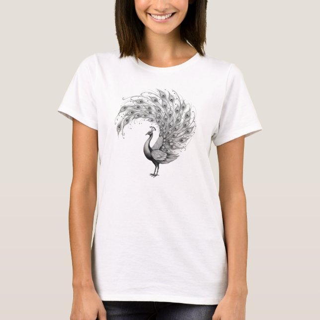 Camiseta Black and White Peacock (Frente)