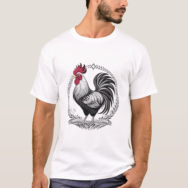 Camiseta Black and white rooster (Frente)