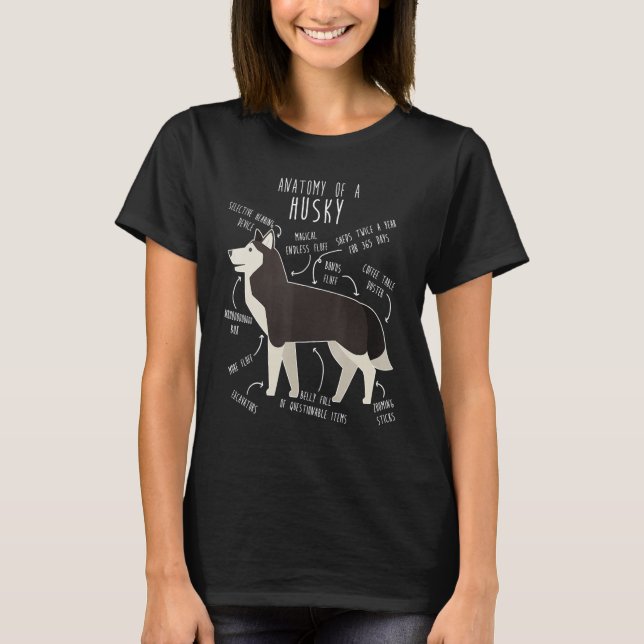 Camiseta Black and White Siberian Husky Dog Anatomy  Pet Mo (Frente)