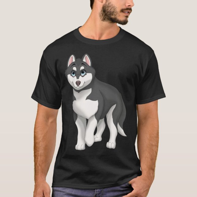 Camiseta Black and White Siberian Husky Dog with Blue Eyes (Frente)