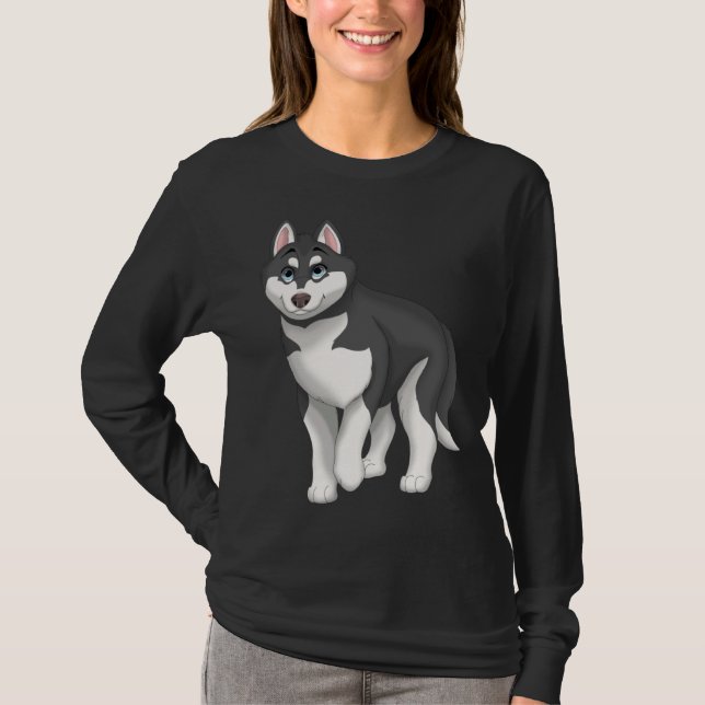 Camiseta Black and White Siberian Husky Dog with Blue Eyes (Frente)