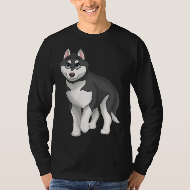 Camiseta Black and White Siberian Husky Dog with Blue Eyes (Frente)