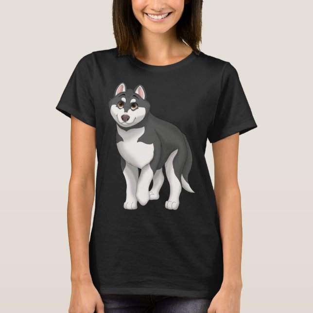 Camiseta Black and White Siberian Husky Dog with Brown Eyes (Frente)