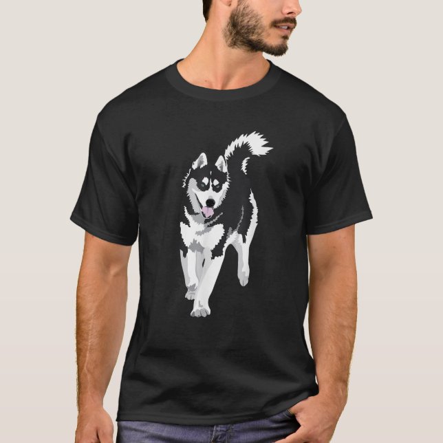 Camiseta black and white Siberian Husky Snow Dog  (Frente)